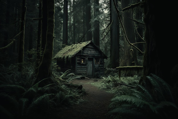 La vieille maison est une hutte dans la forêt La forêt étrange est une cabane solitaire couverte de mousse les fenêtres