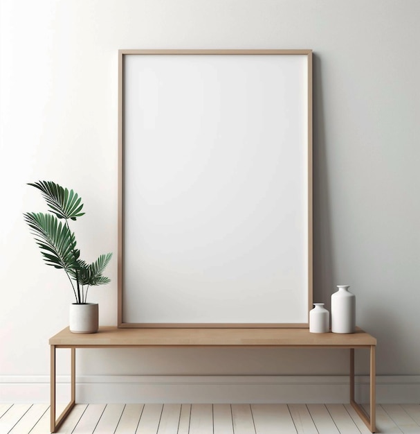 Vieille maquette de cadre en bois en gros plan sur un mur blanc rendu en 3D