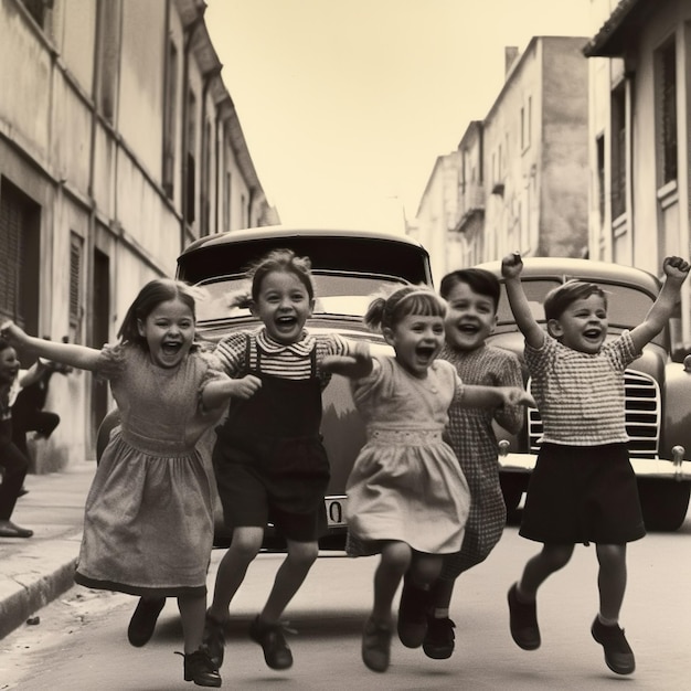 vieille photo d'enfants dans la rue