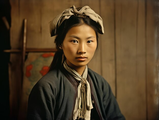 Une vieille photographie couleur d'une femme asiatique du début des années 1900