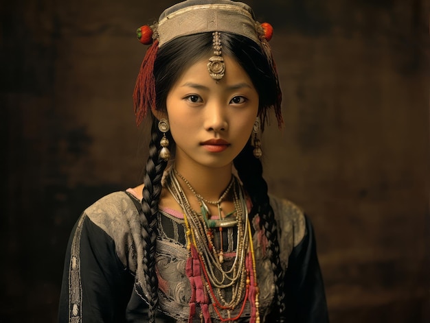 Une vieille photographie couleur d'une femme asiatique du début des années 1900