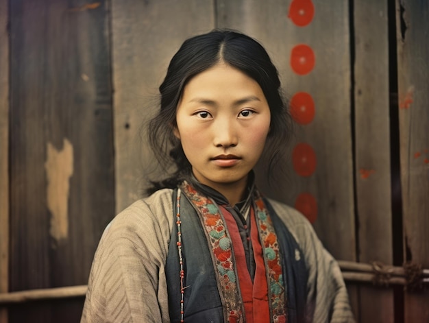 Une vieille photographie couleur d'une femme asiatique du début des années 1900