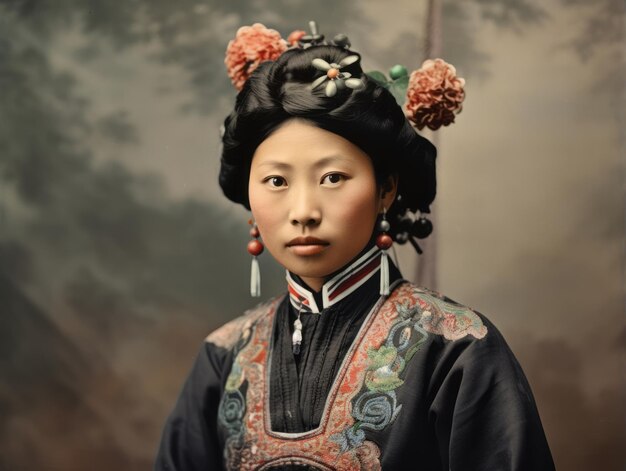 Une vieille photographie couleur d'une femme asiatique du début des années 1900