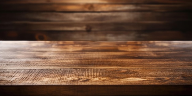 Vieille planche à couper dans une table de produit en bois brun foncé avec un intérieur en perspective