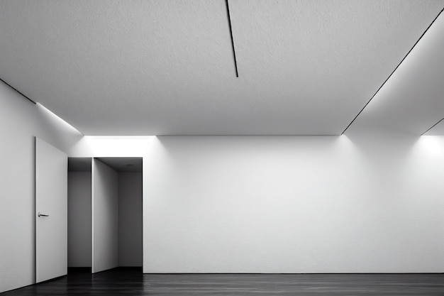 Vieille plaque de rendu 3D de toile blanche sur un mur blanc dans une salle vide