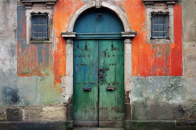 Photo vieille porte en bois à venise, italie façade colorée d'une vieille maison