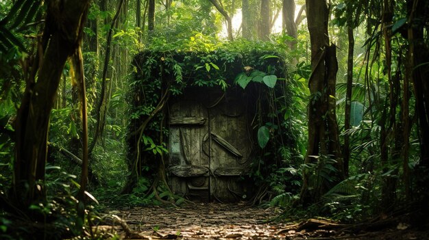 Photo vieille porte dans la jungle générative ai