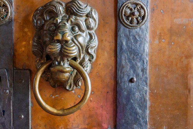 Vieille porte avec heurtoir en forme de tête de lion