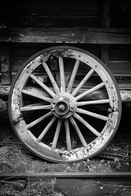 Photo la vieille roue de chariot en noir et blanc