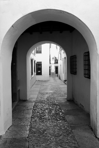 Vieille rue étroite à Cordoue. Image en noir et blanc