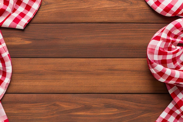 vieille table en bois avec nappe de pique-nique rouge et fond