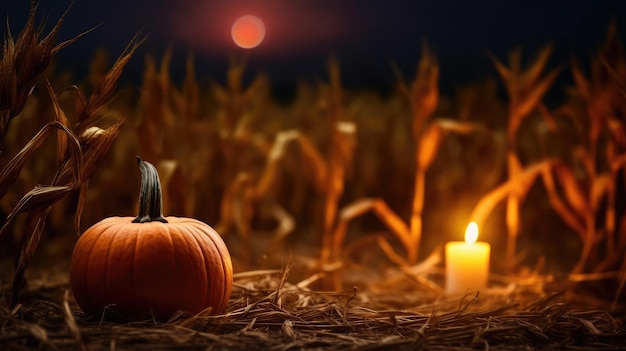 Vieille table de fond d'Halloween avec des bougies et des branches la nuit fantasmagorique avec la pleine lune