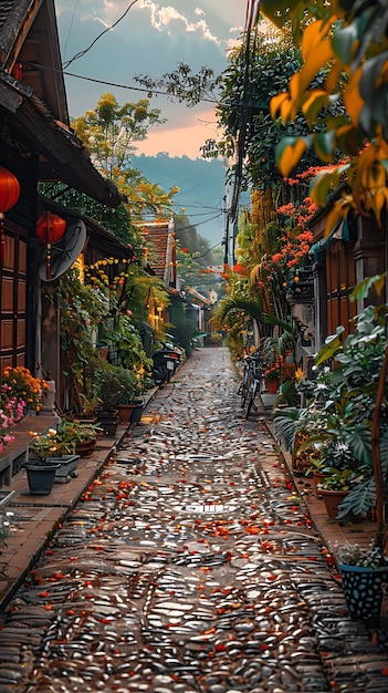 La vieille ville de Chiang Mai en Thaïlande avec une texture de brique Tradition Illustration Décor d'arrière-plan tendance