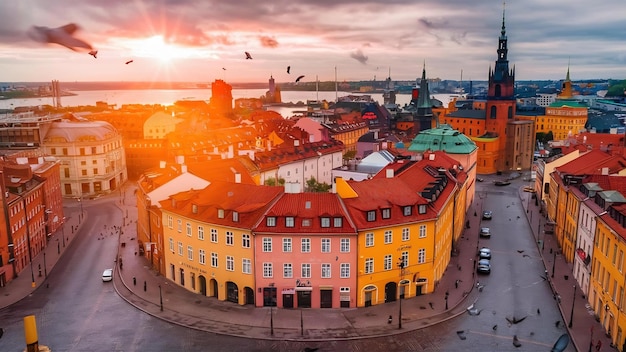 La vieille ville de Stockholm au lever du soleil