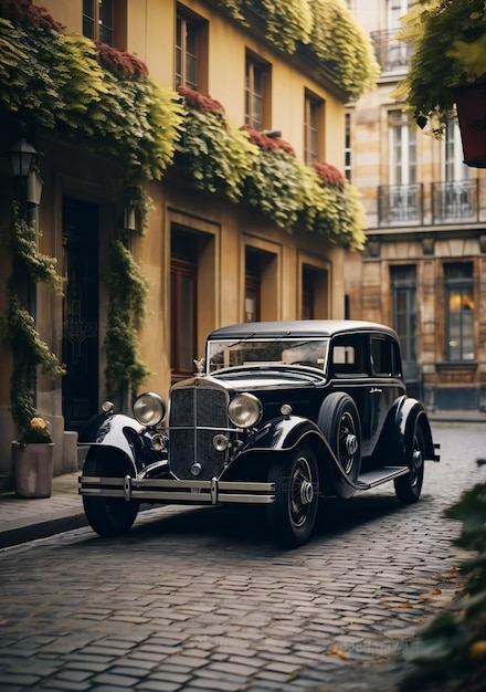 Vieille voiture classique dans la rue de la vieille ville de Prague