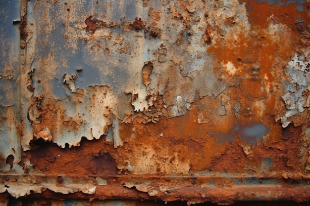 Une vieille voiture rouillée avec une peinture bleue et blanche qui s'écaille.