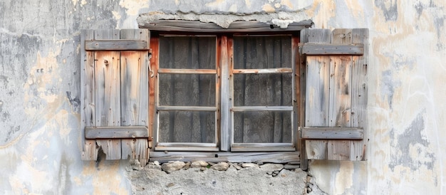 Photo de vieilles fenêtres en bois sont attachées au mur.