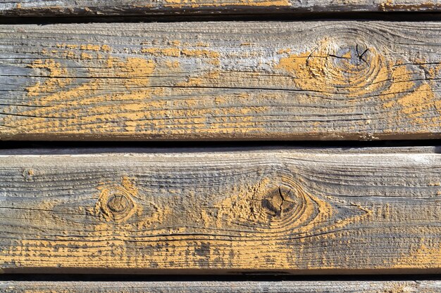 Vieilles planches peintes en jaune. Mur d'épluchage en bois. Fond texturé.