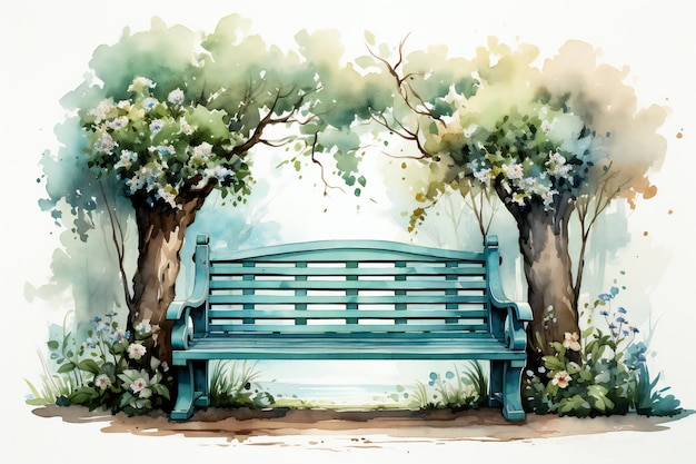 Vieux banc sur le parc aquarelle Clipart