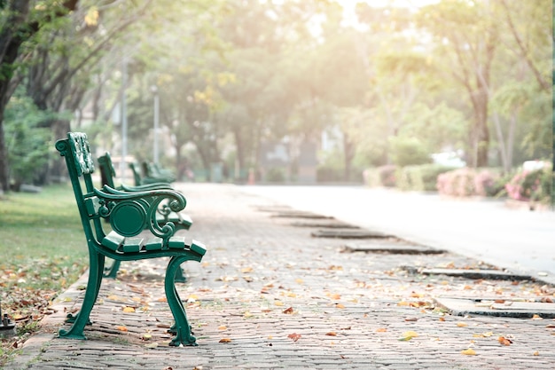 Photo les vieux bancs placés le long des allées du parc.