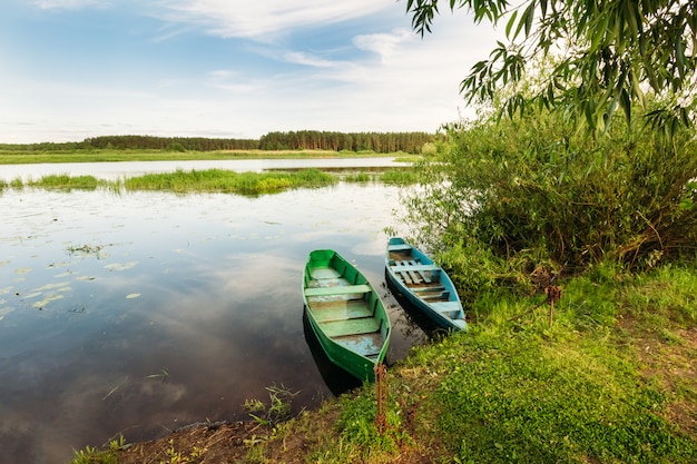 Vieux bateaux en bois de la brousse sur l&#39;eau