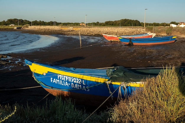 Vieux bateaux de pêche en bois près des quais palaphitiques