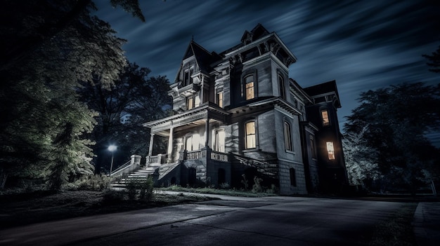 Vieux bâtiment d'horreur vue de nuit