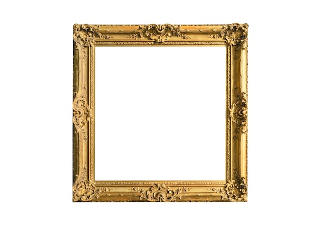 vieux cadre de peinture baroque largement décoré peint en découpage de couleur or sur fond blanc