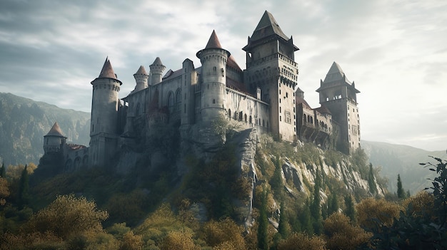 Vieux château de Dracula Vampire rendu 3d AI générative