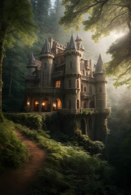 vieux château sur une forêt profonde photo