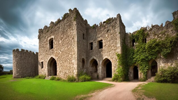 Vieux château de pierre abandonné Avec des tons apaisants Atmosphère grise ardoise fanéeDesigner créatif numérique illustration artAI