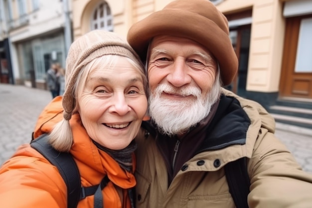 Vieux couple selfie touristes Générer Ai