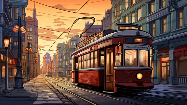 Le vieux dessin animé du tramway