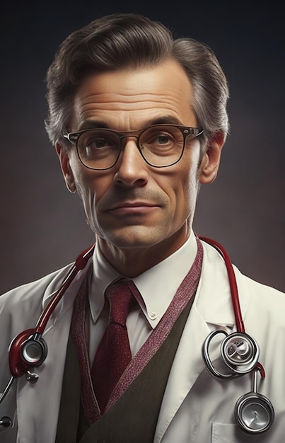 vieux docteur avec stéthoscope futuriste