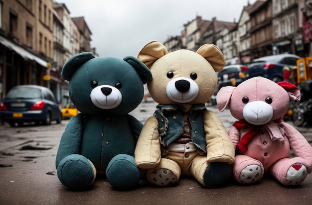 Les vieux jouets en peluche sont dans la rue, la décharge des jouets abandonnés.