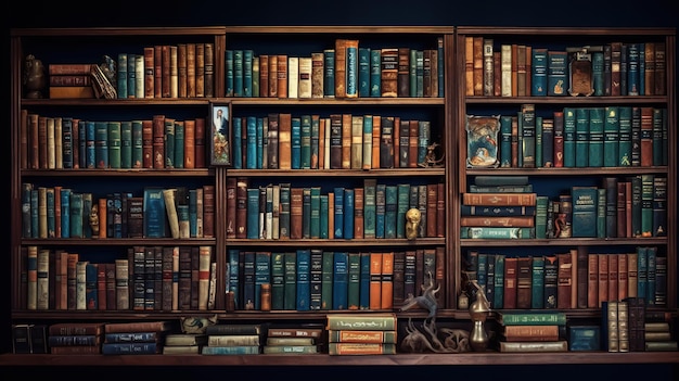 Vieux livres dans la bibliothèque image générée par l'IA de style vintage