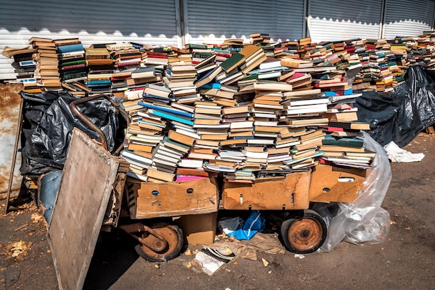 Vieux livres différents sur le marché de rue