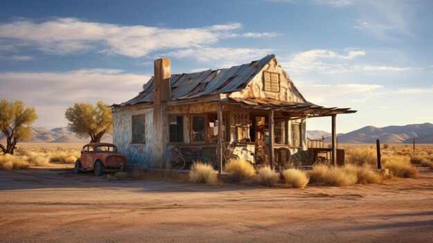 Photo un vieux magasin rouillé au bord de la route