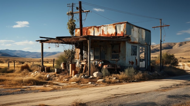 Un vieux magasin rouillé au bord de la route