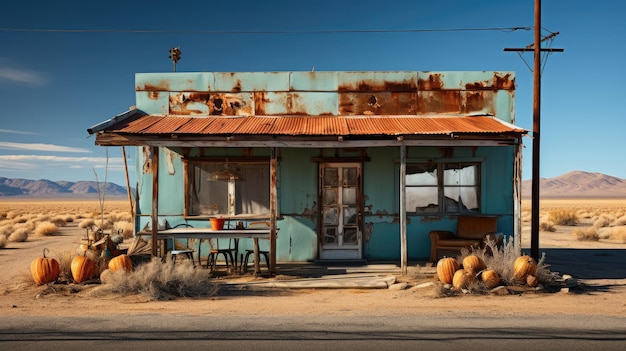 Un vieux magasin rouillé au bord de la route