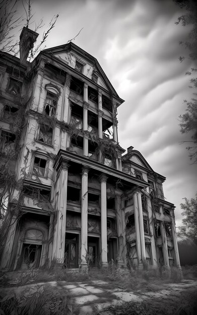 Vieux manoir en ruine sombre