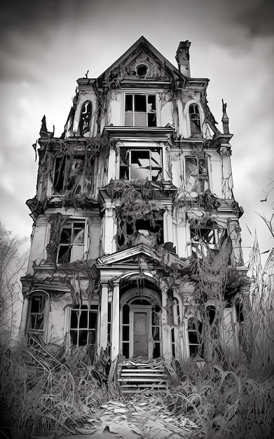 Vieux manoir en ruine sombre