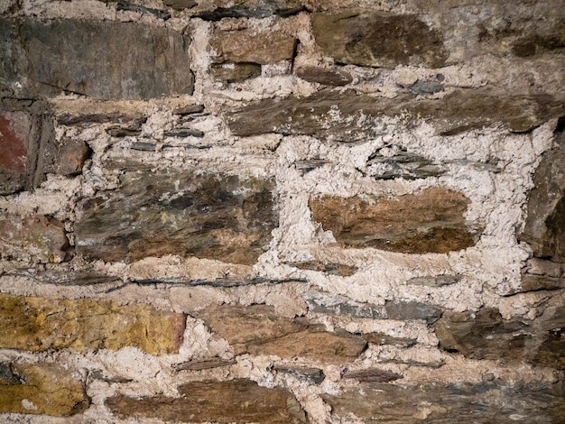 Vieux modèle de mur en pierre vue rapprochée fond surface de briques anciennes