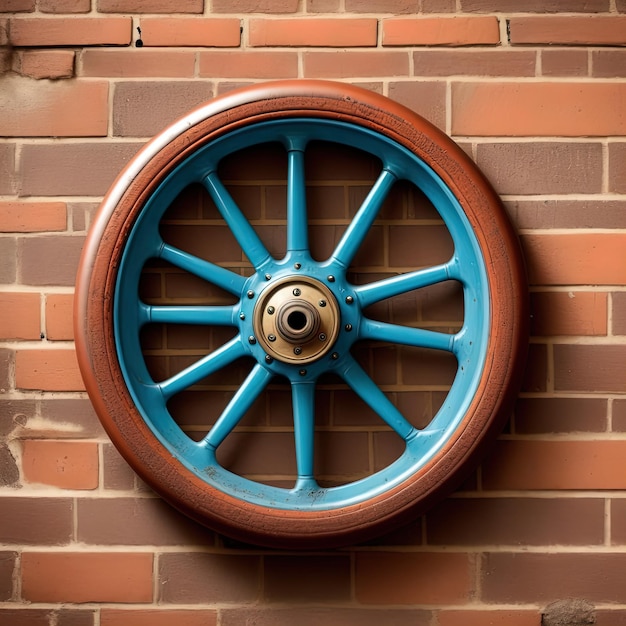 vieux mur bleu avec un mur de briques rouges et un mur de briques bleues avec la roue de la voiture