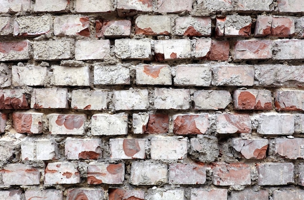 Vieux mur de brique rouge détruit comme arrière-plan vue de face horizontale close up