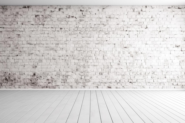 Vieux mur de briques blanches dans la pièce avec sol blanc intérieur noir et blanc IA générative