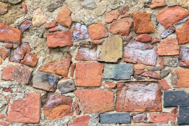 Vieux mur fait de briques et de pierres