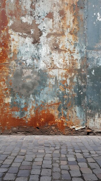 vieux mur métallique rouillé avec plancher