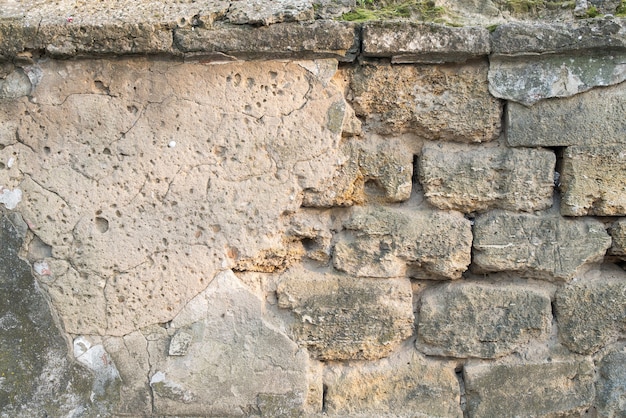 Photo vieux mur de pierre fissurée avec rayures pierres apparentes