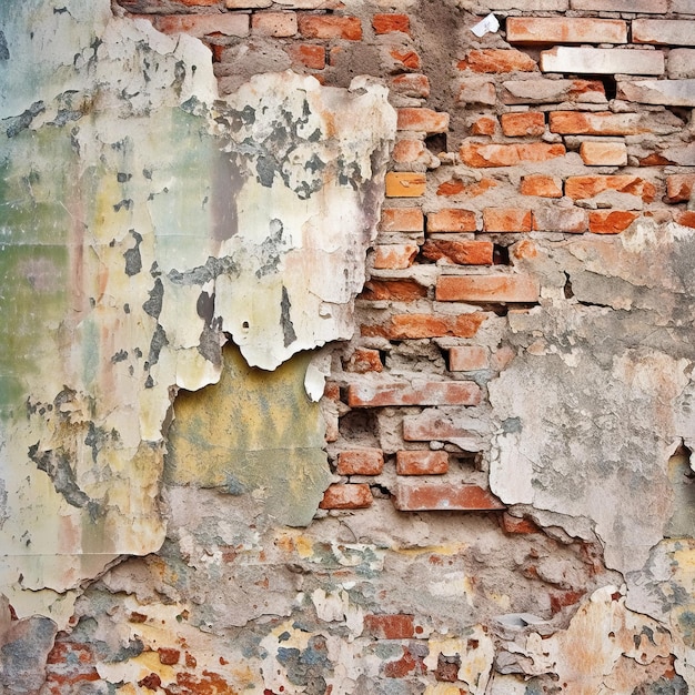 Vieux murs en briques avec des traces de vieux plâtres sur la surface en ruine